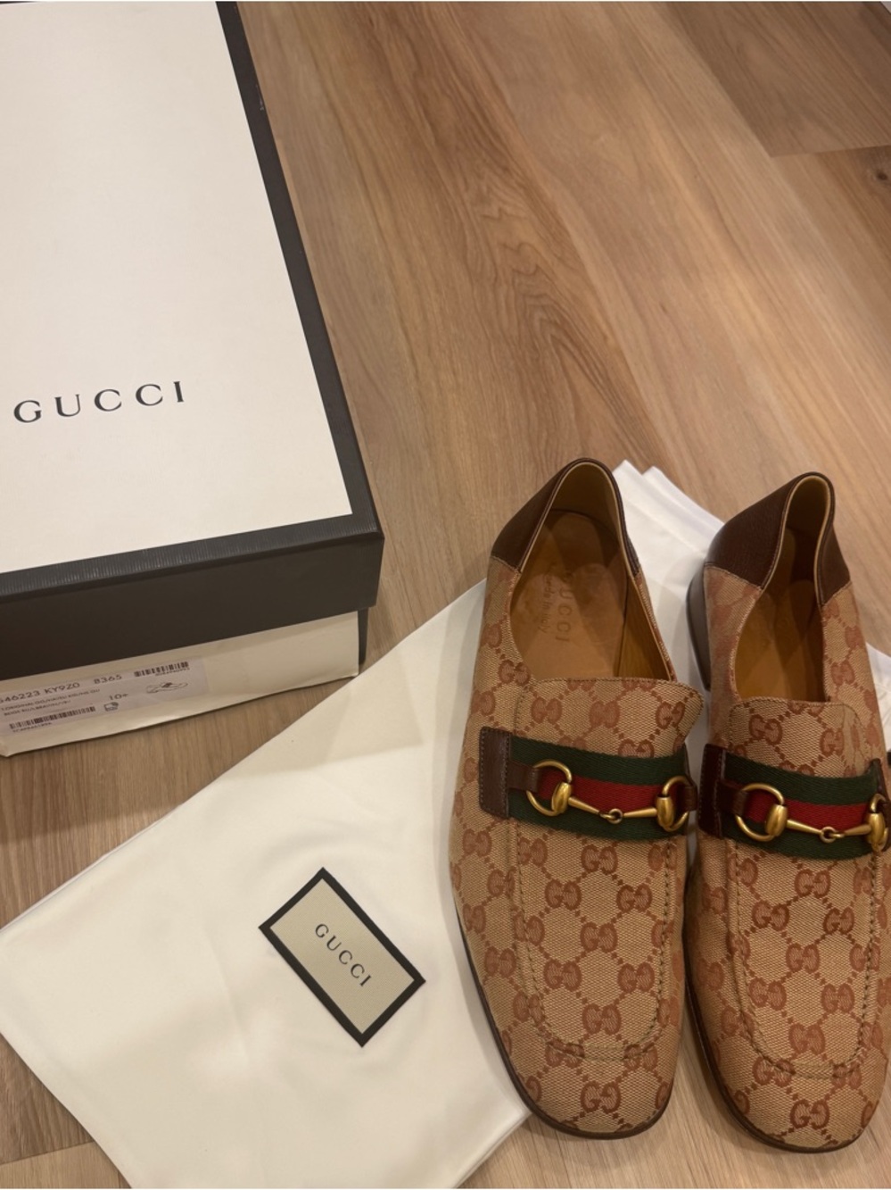 Gucci Brown GG Canvas monogram Horsebit Loafers like new 10 1/2